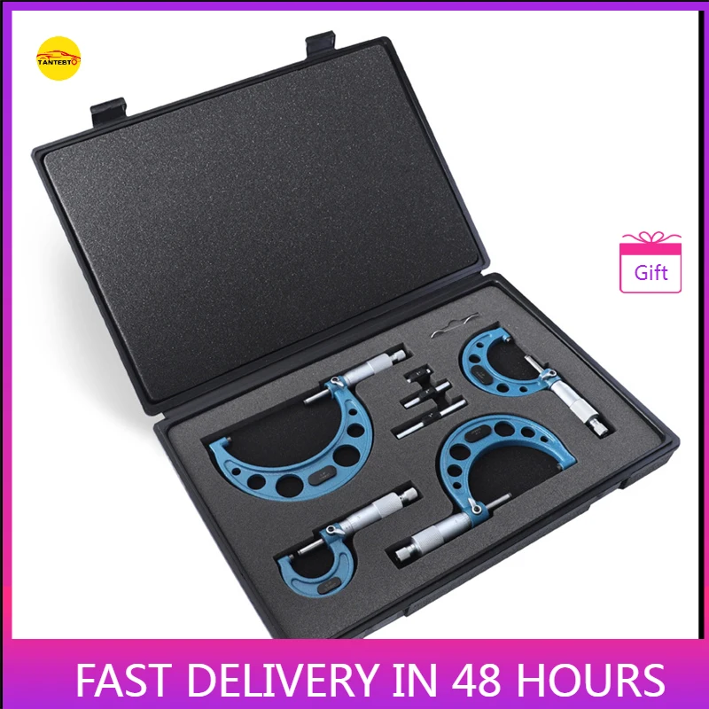 

Inch Outer Diameter Micrometer 0-4" 0.0001" Thickened Carbide Helix Micrometer High-precision 4PCS SET