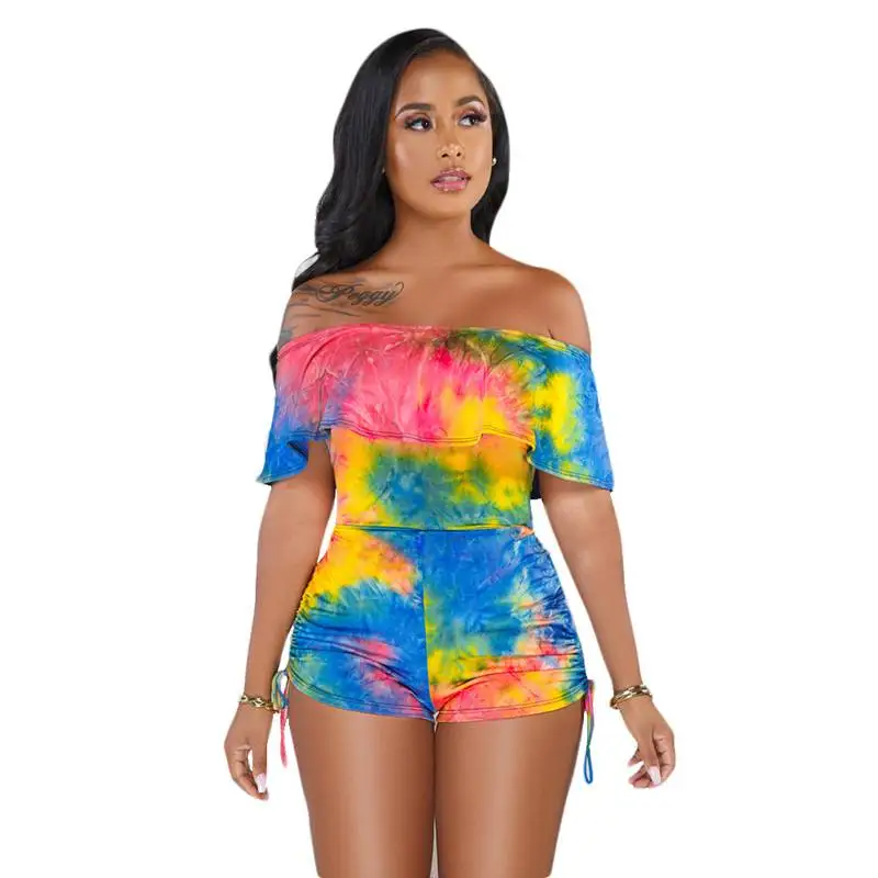 Сексуальный женский комбинезон с открытыми плечами завязками вырезом лодочкой