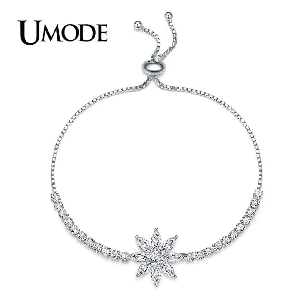 Женский Регулируемый браслет UMODE большие браслеты из белого золота с цирконием и