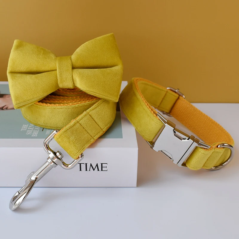 

Yellow Collar Personalized Velvet Cotton Quality Fabric For Small, Medium Large Dog Custom Metal Parts Flannelette 04