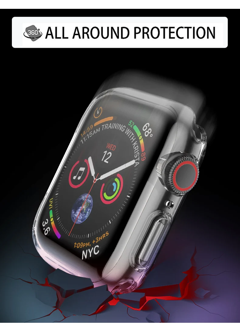 Защитный чехол для Apple Watch 38 мм, 42 мм, 40 мм 44 мягкий прозрачный TPU/Алюминий корпус из сплава для наручных часов Iwatch серии 5 4 3 2 1 Аксессуары