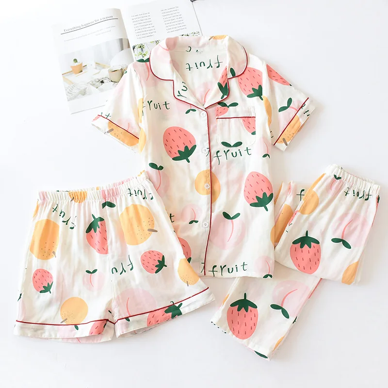 Хлопковая пижама Женский комплект для сна свободная Пижама с цветочным принтом