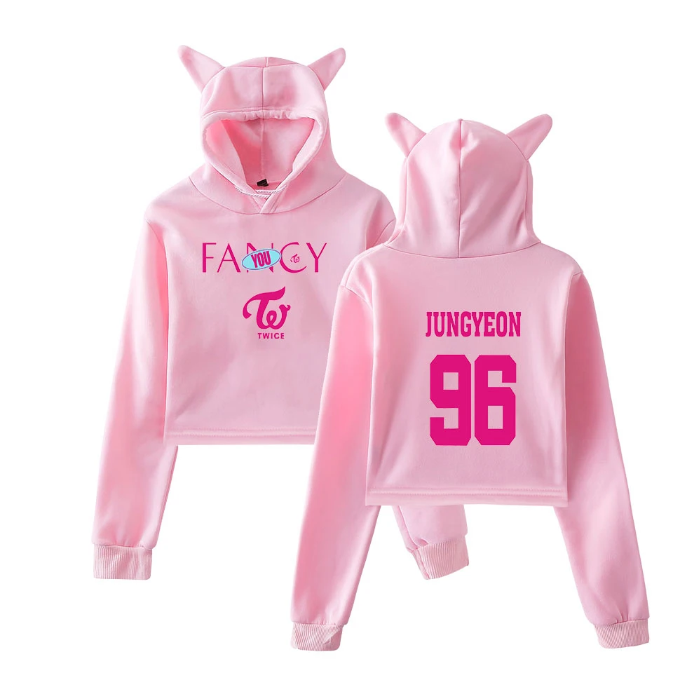 Twice Fancy Crop Топы женские Kpop модные толстовки с принтом корейский стиль два раза