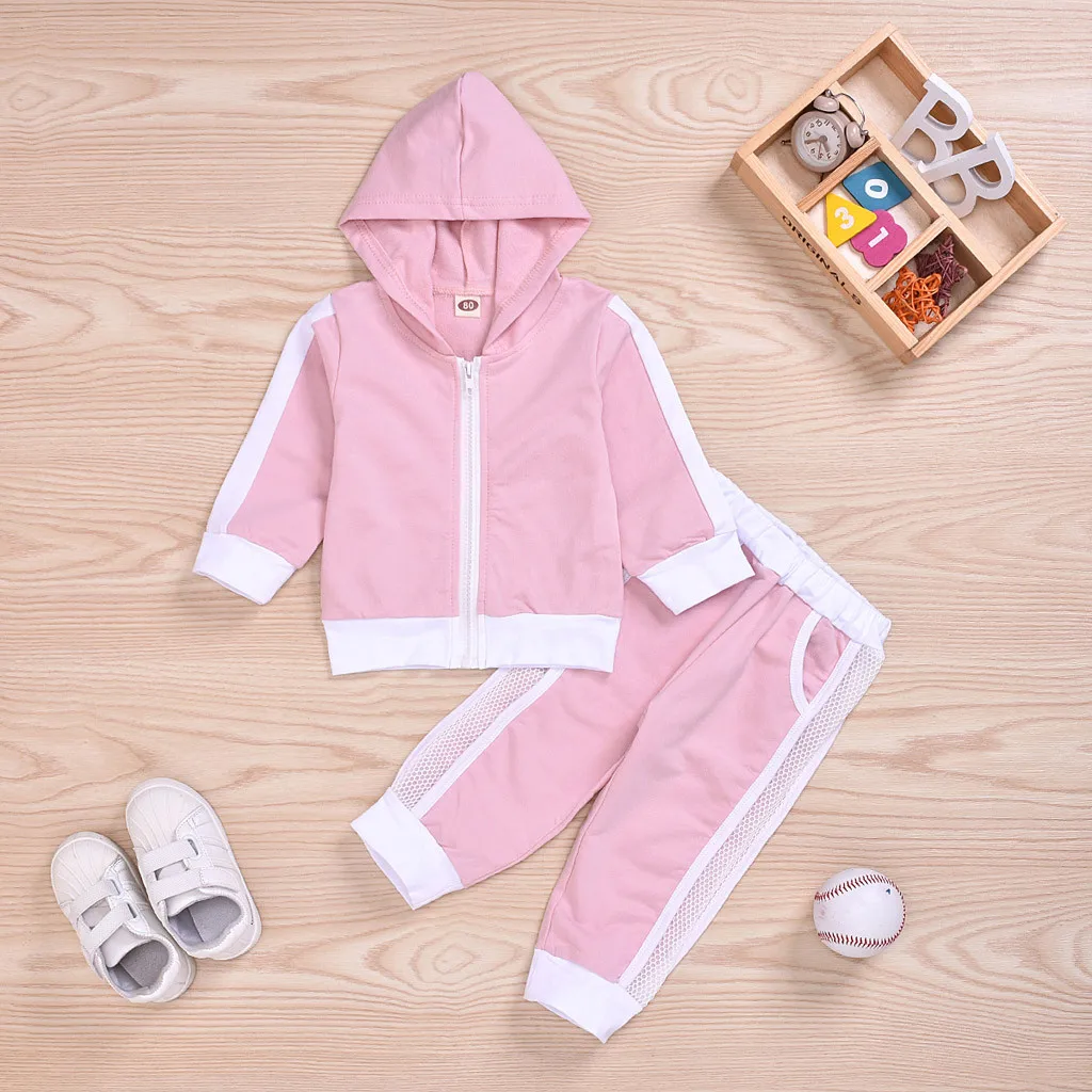 Одежда для маленьких девочек Осенние комплекты однотонные сетчатые спортивные