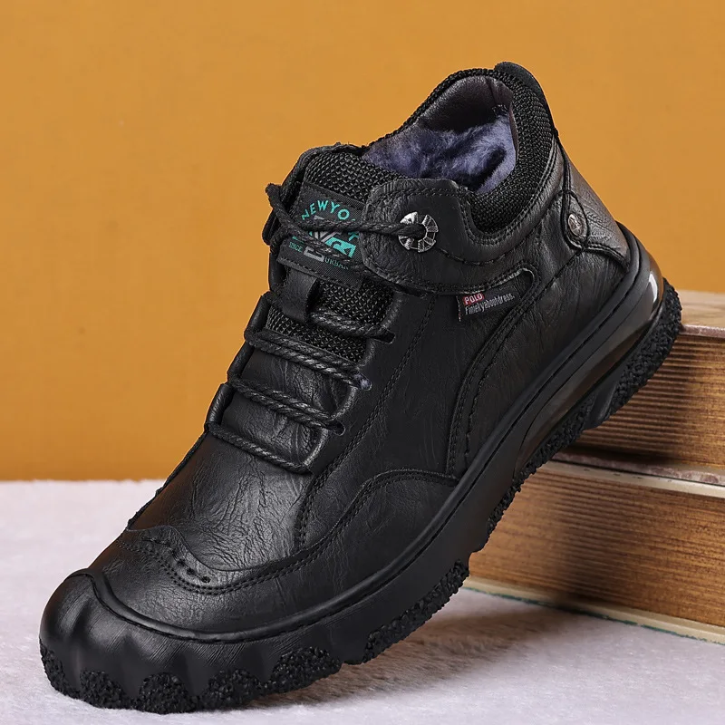 

Winter High-top Sneakers Thick Black Wool Boots Platform Snow Booties Luxury Lace-up Warm Fur Ankle Boots Chaussure Homme Luxe