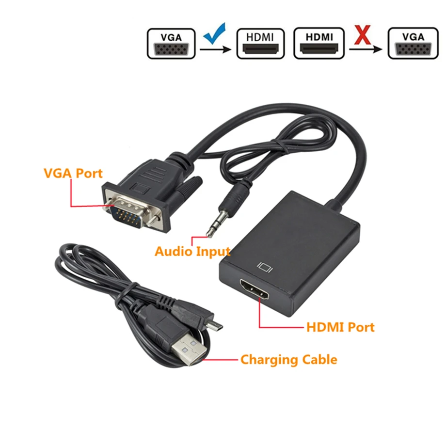 PzzPss HD 1080P VGA в HDMI совместимый конвертер адаптер с аудиовыходом для ПК ноутбука