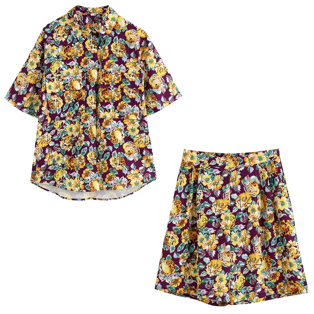 2020 новый летний женский комплект из 2 предметов цветной цветочный принт короткий