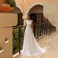 elegant wedding dresses for women with o neck long sleeveless open back bridal gown vestidos de novia white ladies dress