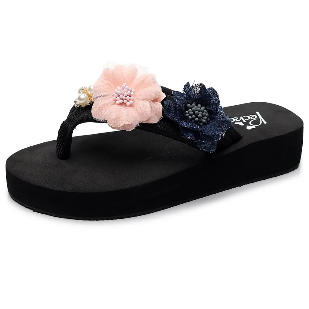 Сандалии женские в богемном стиле пляжная обувь плоская подошва цветочные