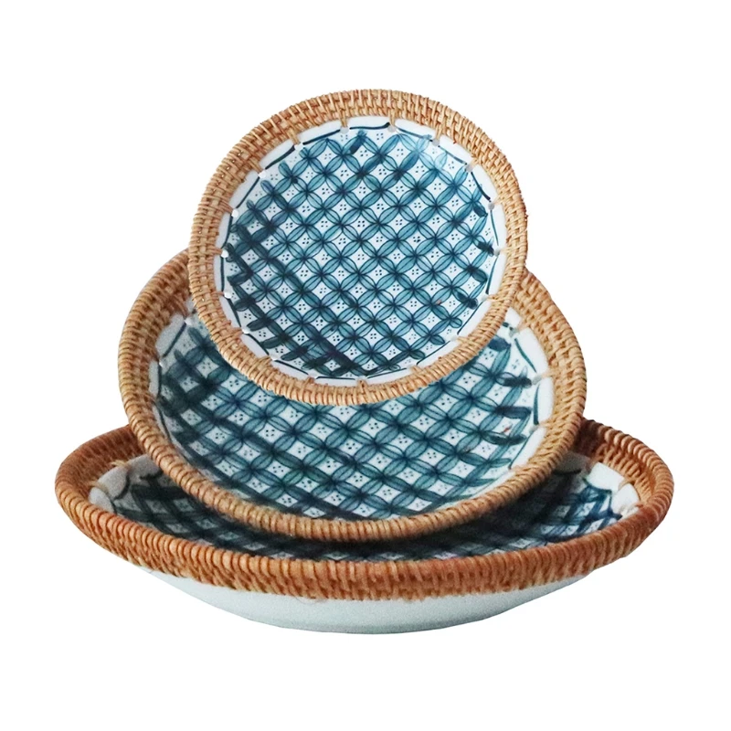 

Столешница из натурального ротанга, корзина для хранения фруктов, круглые плетеные корзины из ротанга, фотография фруктов