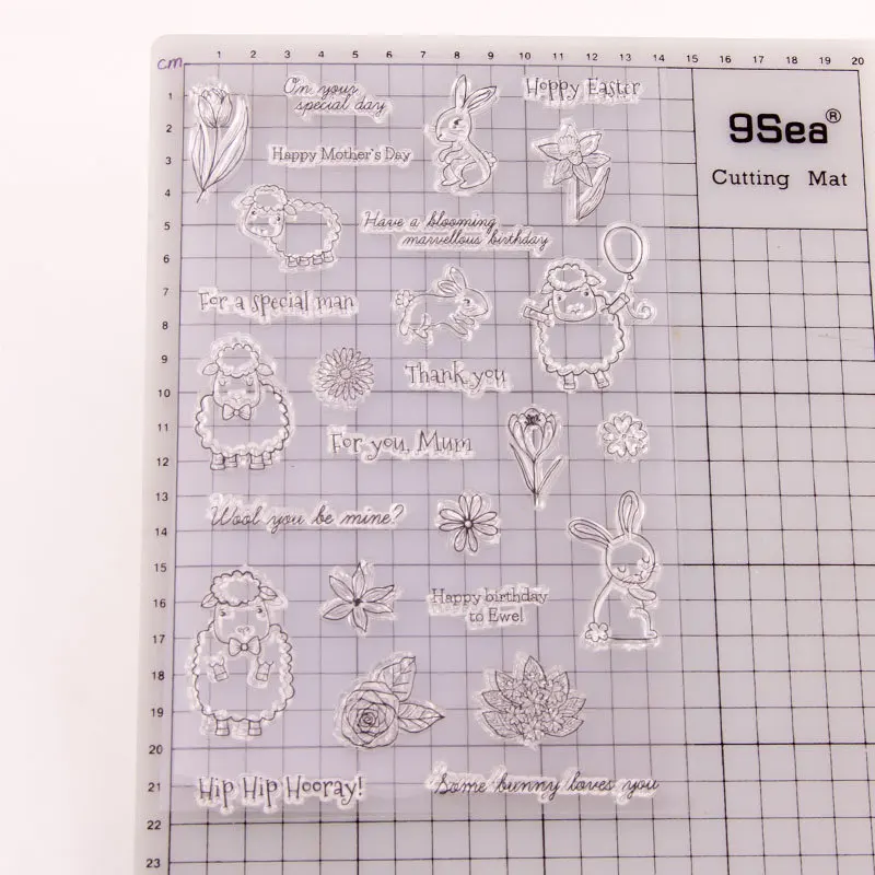 Прозрачный силиконовый штамп с изображением Пасхальных Кроликов овец и