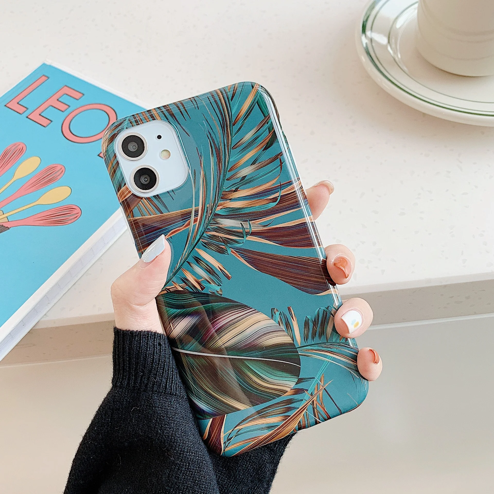 Темно зеленый чехол с бамбуковыми листьями для iPhone 11 Pro Max XR X XS 6 6S 7 8 Plus роскошный