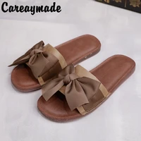 careaymade summer pure handmade flat slippers womens genuine leather comfortable outdoor forest womens simple soft bottom shoe