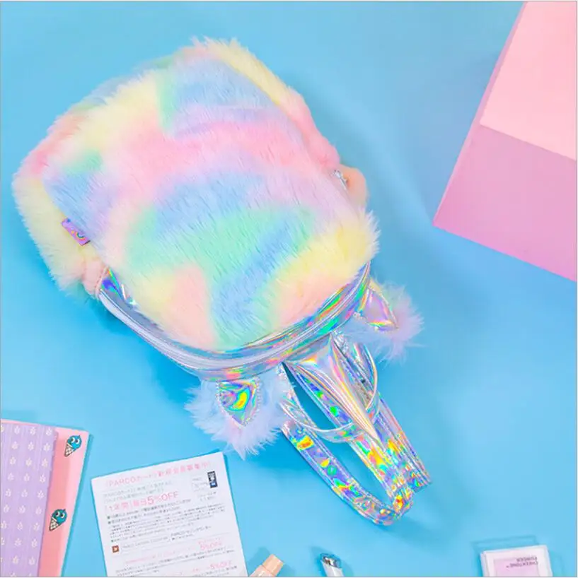 Модные женские рюкзаки Mochila с милым единорогом, Мультяшные рюкзаки Kawaii, кожаные голограммы, женские школьные сумки для девочек, кожаный рюкзак