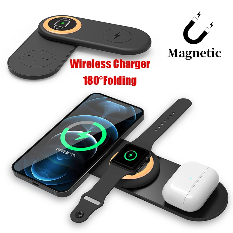 Беспроводное зарядное устройство Qi, 15 Вт, для iPhone 12 Pro Max 11 XR X 8 xiaomi Huawei Airpods Pro iWatch, наушники 3 в 1, складная зарядная док-станция