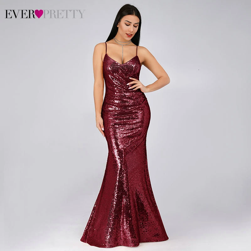Блестящие вечерние платья Ever Pretty на тонких бретельках с блестками v-образным