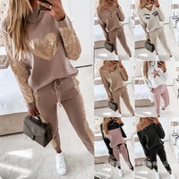 2021 new high necked long sleeved pocket pants casual two piece autumn and winter sweater women womens trousers suit