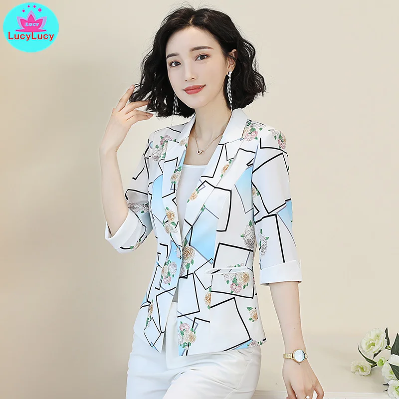 2019 Корейская версия новой тонкой летней куртки с принтом и рукавами в семь точек |