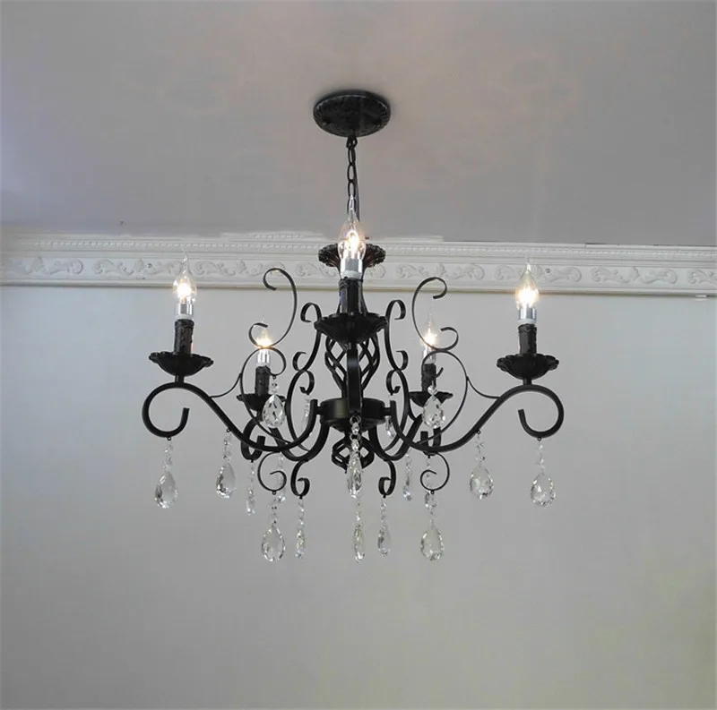 Vintage Crystal Chandeliers Livint Room Dining Room Lamp Black White Loft Wrought Iron E14 Candle Chandeliere Lighting