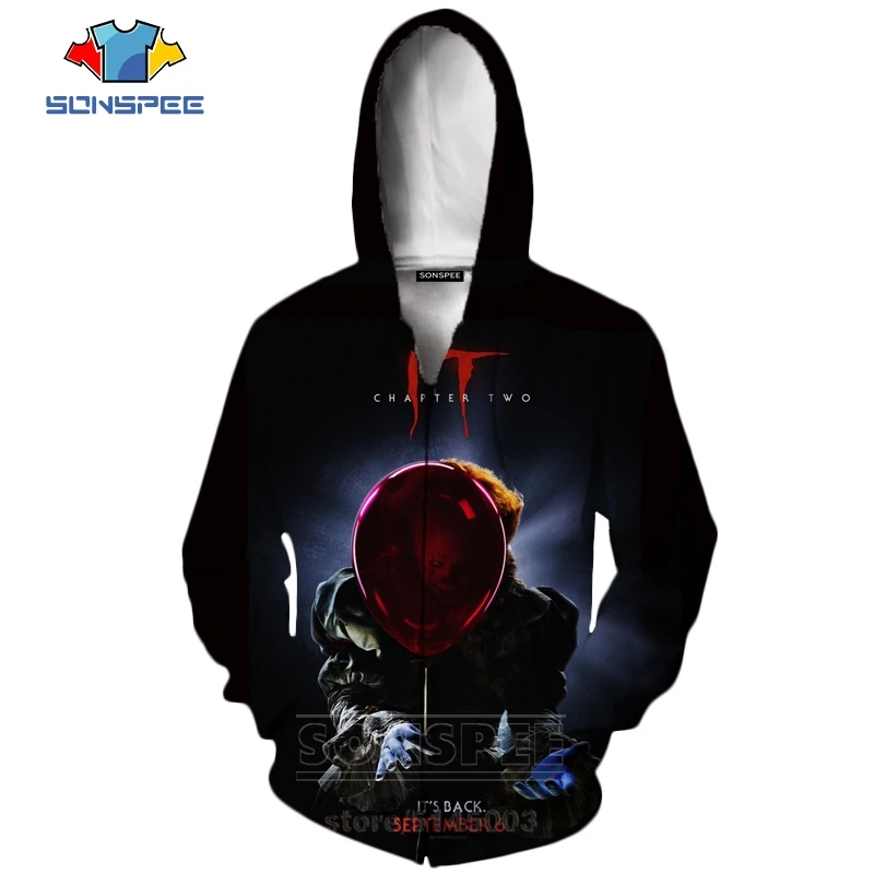 18 It Chapter две молнии толстовки новые для мужчин женщин Pennywise клоун Толстовка 3D принт фильм ужасов унисекс с длинным рукавом Топ пальто C063-2 - Цвет: 18