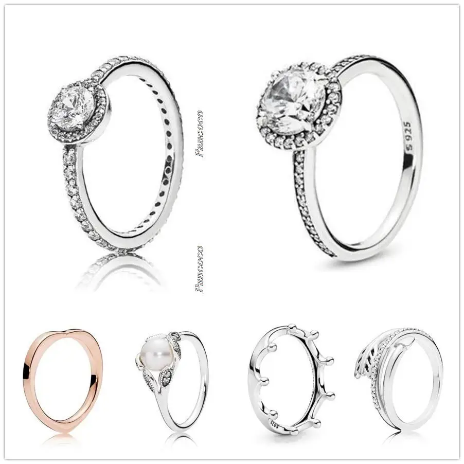 

Original 925 Sterling Silver Pave Classic Elegance With Crystal Rings For Women Wedding Party Gift Europe Fashion Jewelry