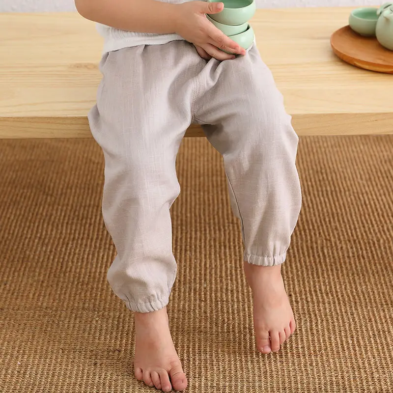 

Spring Autumn Fashion Children Cotton Clothes Baby Boys Girls Linen Elastic Pocket Work Trousers Kids Infant Casual Sports Pants