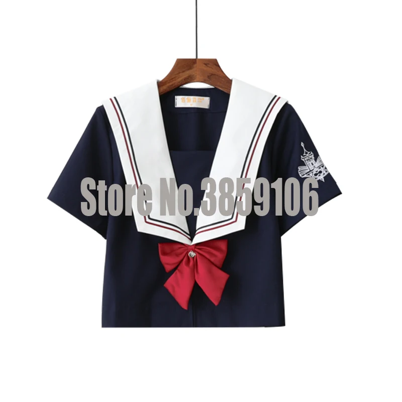 Short Sleeve Top Uhyd S-XXL Зимняя школьная форма хор Униформа моряков синяя школьная девушка аниме костюмы топ юбка и кардиган - Цвет: Short Sleeve Top