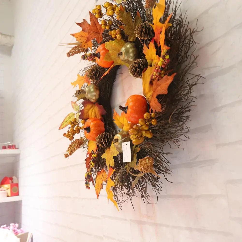 45 см Хэллоуин Тыква клен листья венка День благодарения передний дверной