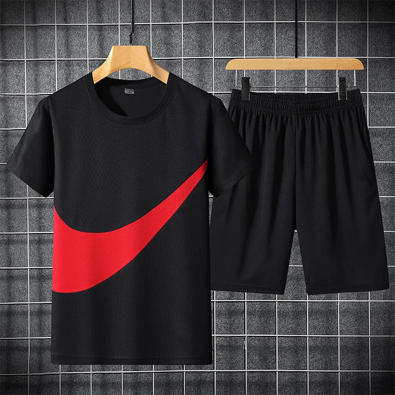 

Men's Summer Tracksuit Sportswear Short Sleeve T Shirts+Short Two Piece Sets 2021 New Male Casual Sports Suits Brand Clothing