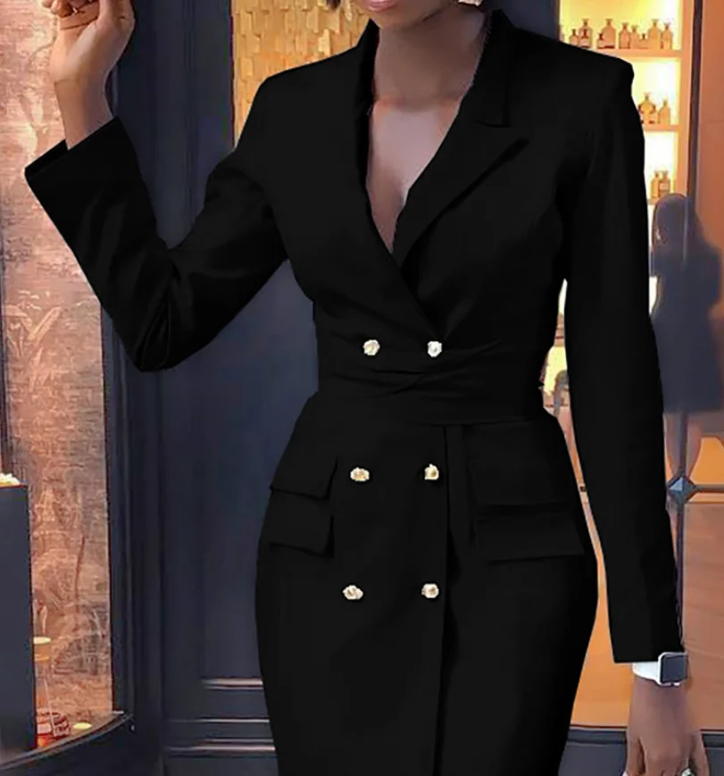 Женский костюм с длинным рукавом высокой талией двубортный пиджак Осень