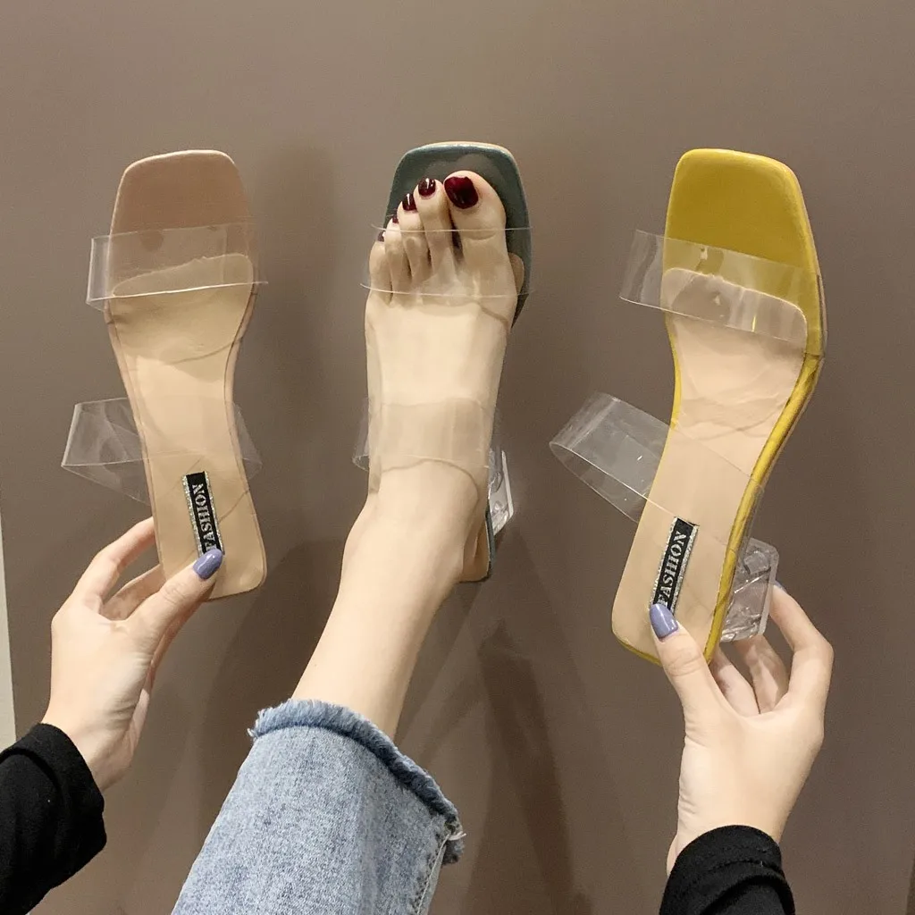 Женские шлепанцы JAYCOSIN простые прозрачные высокие каблуки летние | Обувь