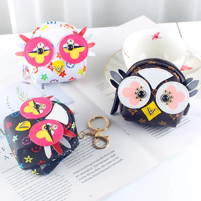 

2021 Synthetic Leather Famale Lady Chick Printed Zipper Handmade Leather Coins Brand Mini Purse Short Lovely Wallet Key Chains