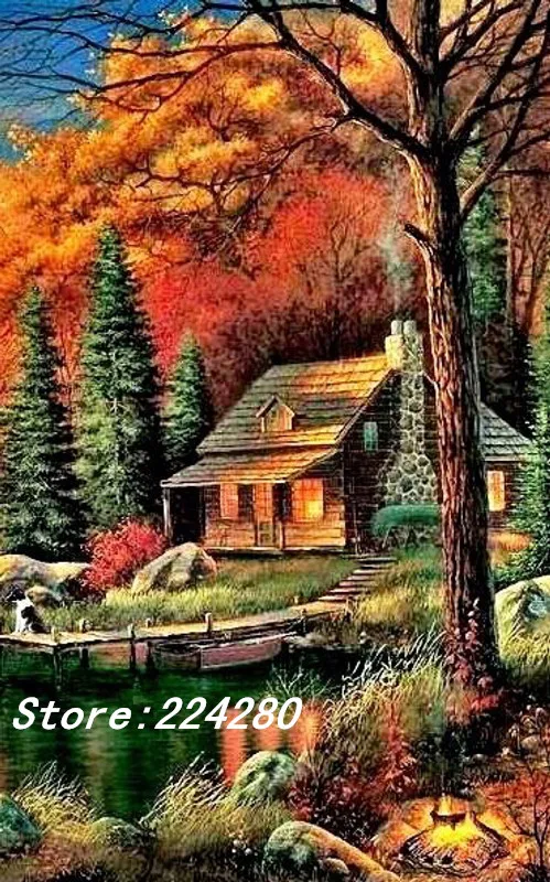 

Forest hut scenery high quality Art Needlework 14CT Canvas Unprinted Handmade Embroidery Aida Cross Stitch Kits DIY Home Decor