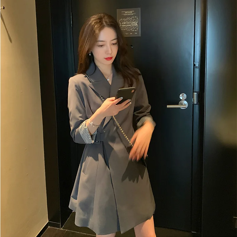 

XL-5XL Plus Size Women's Spring High Quality Ladies Jacket Long Gray Suit 2021 New Casual and Elegant Blazer Coat Female