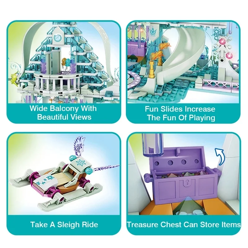 

Building Blocks Friends Girls Ice Castle Carriage Princess Palace Set Movies Dolls DIY Brick Children Creative Toys Gift