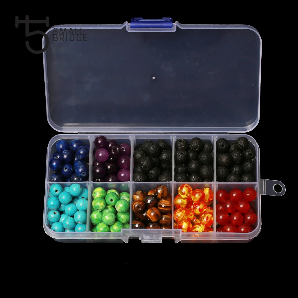 

200Pcs Colorful Round Stones Beads Natural for Jewelry Making Set Black Lava Rock Stone Loose Beads for DIY