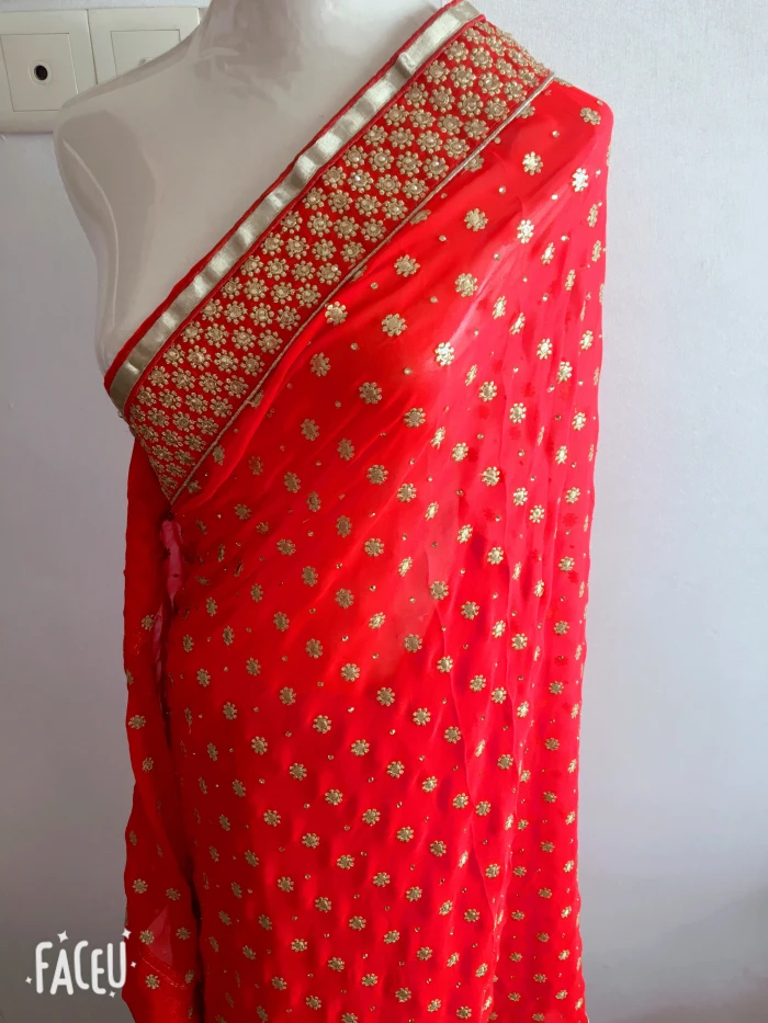 Sarees индийские платья сари женщины красный вышитый жоржет Болливуд свадебное