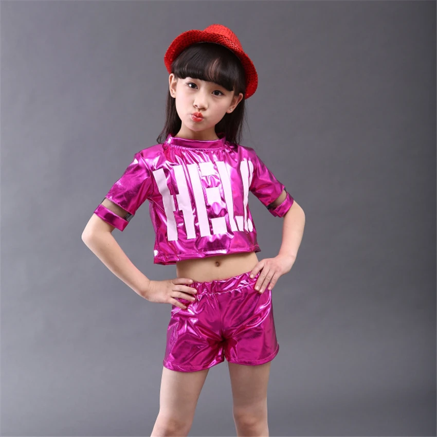 Детский костюм для джазовых танцев блестящий короткий топ и шорты девочек