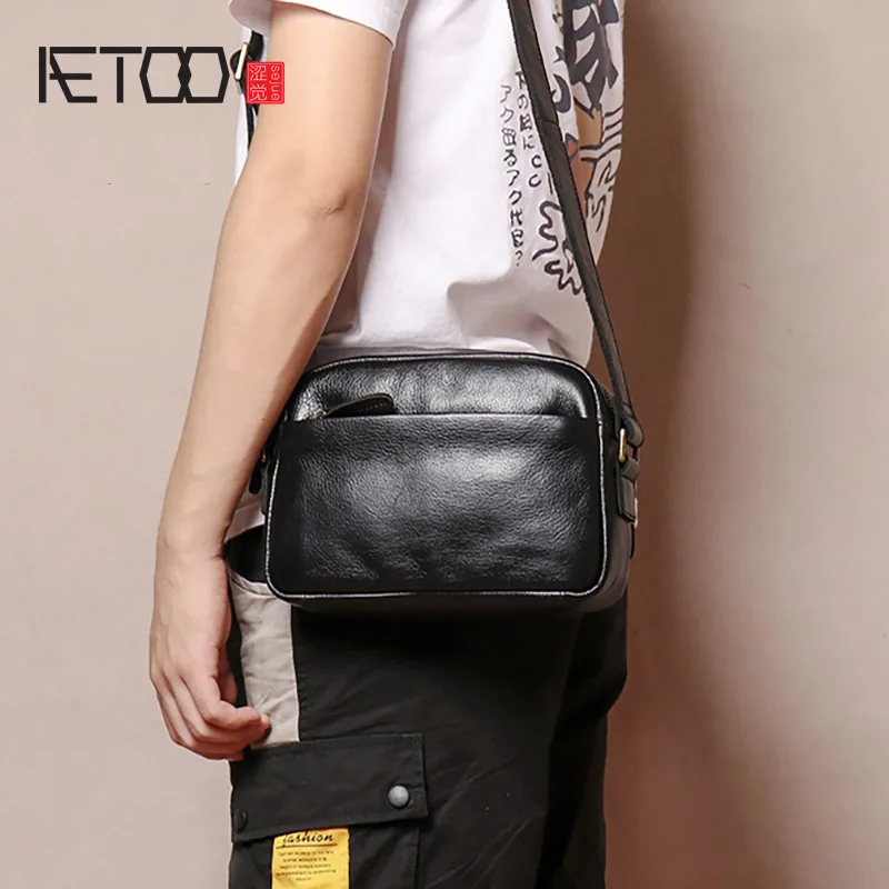 

AETOO Men's first layer cowhide messenger bag, leather shoulder bag, retro simple trendy small bag