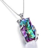 multicolor gemstones diamond pendant necklaces for women femme white gold silver color choker chain crystal jewelry bijoux bague