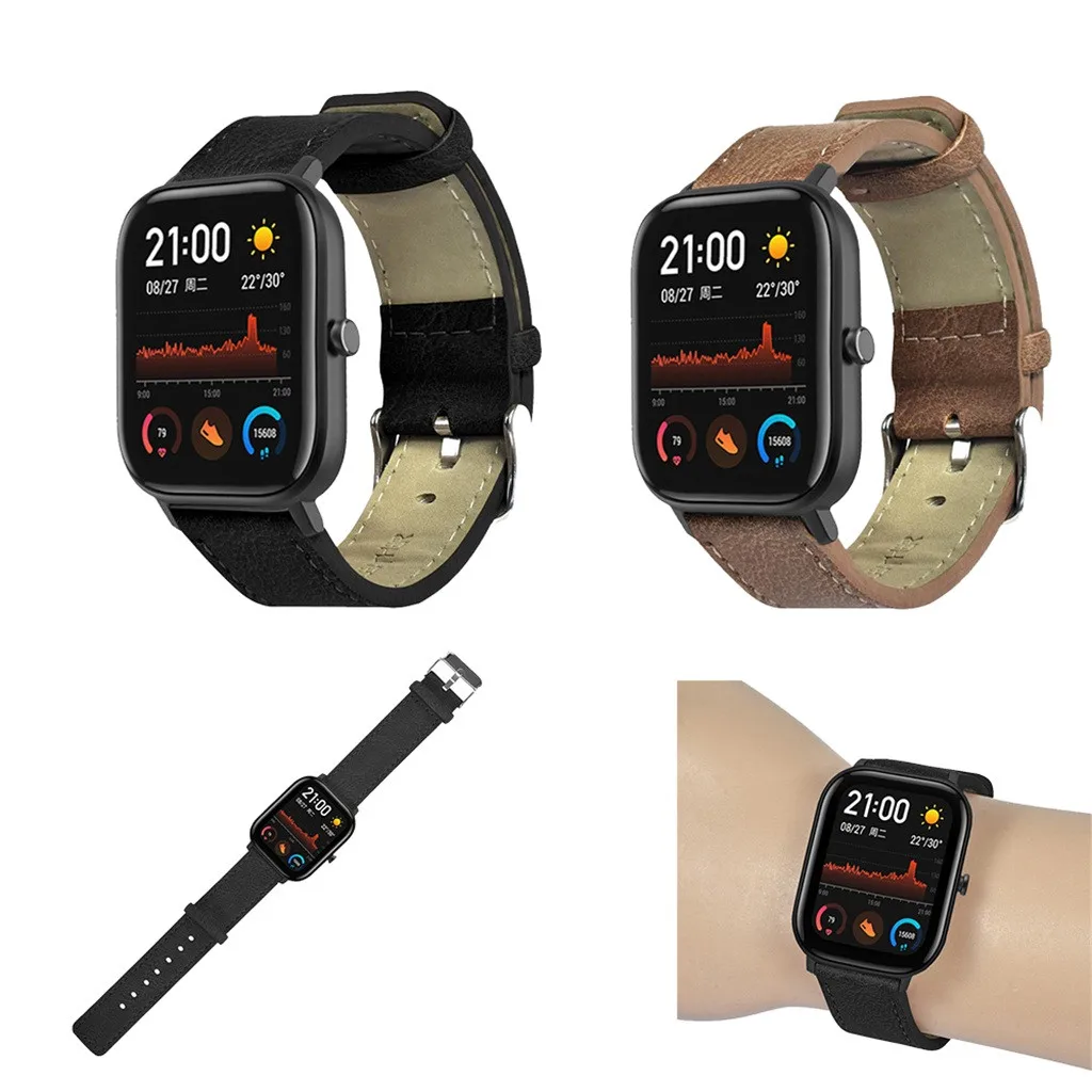 Сменный кожаный ремешок для часов Huami Amazfit GTS 2 цвета | Электроника