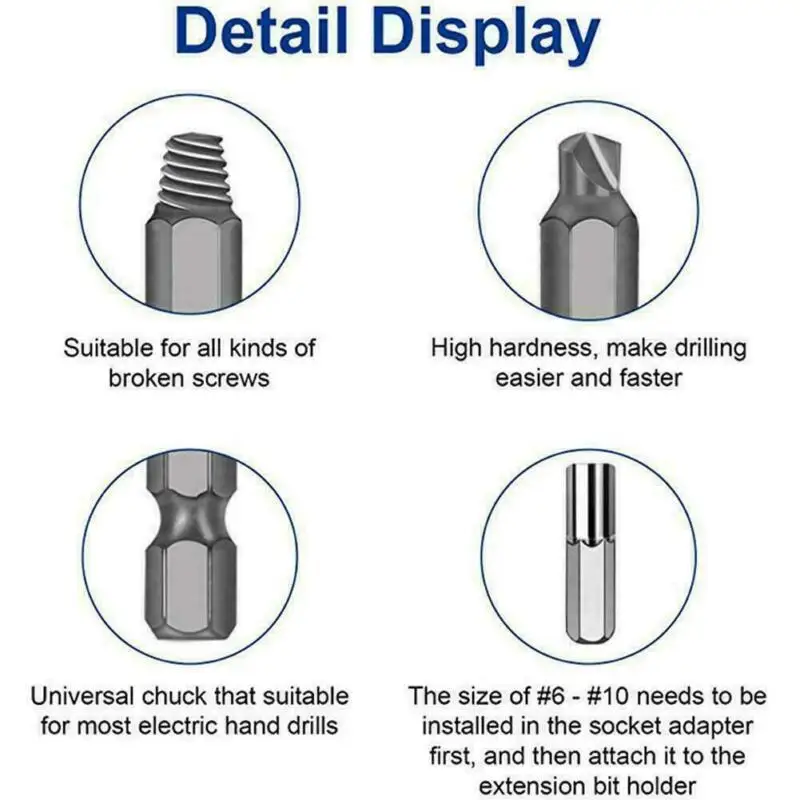 

Tool Set Screw Extractor kit High-Speed Steel 4341 Lag Bolts Sheet Metal Screws