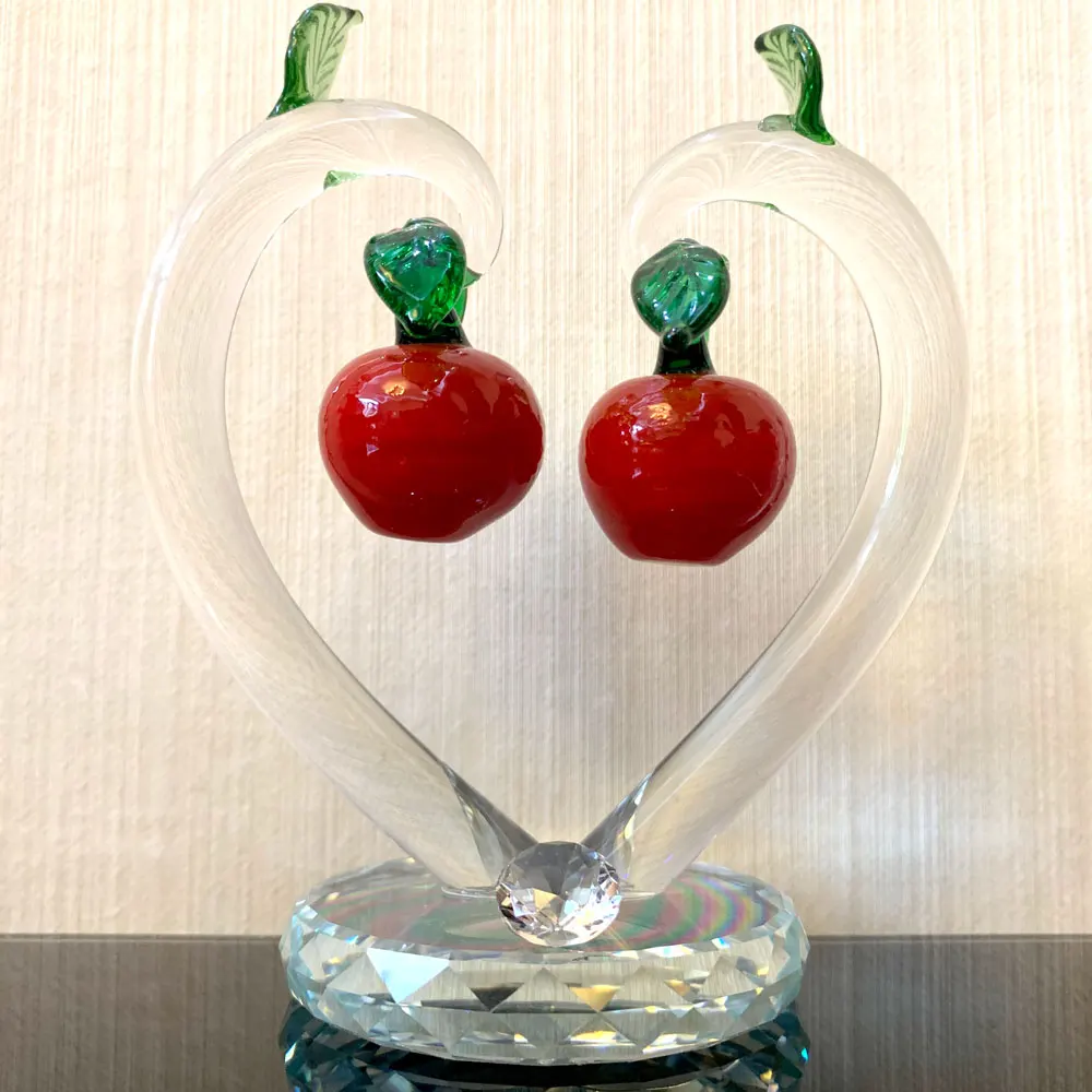 2 pcs cherries tree Стеклянная вишня с кристаллами дерево фигурки ремесла фэншуй орнамент домашний Декор рождественские новогодние подарки, сувениры Декор Орнамент - Цвет: 2 pcs cherries tree