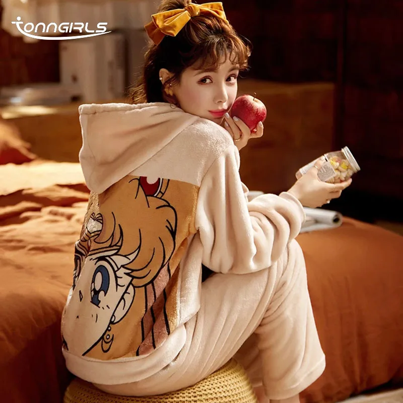 

Tonngirls Cartoon Sailor Moon Pajamas Women Pyjamas Set Long Sleeve Sleepwear Flannel Pijama Suit Female Two Piece Set Homeweaar