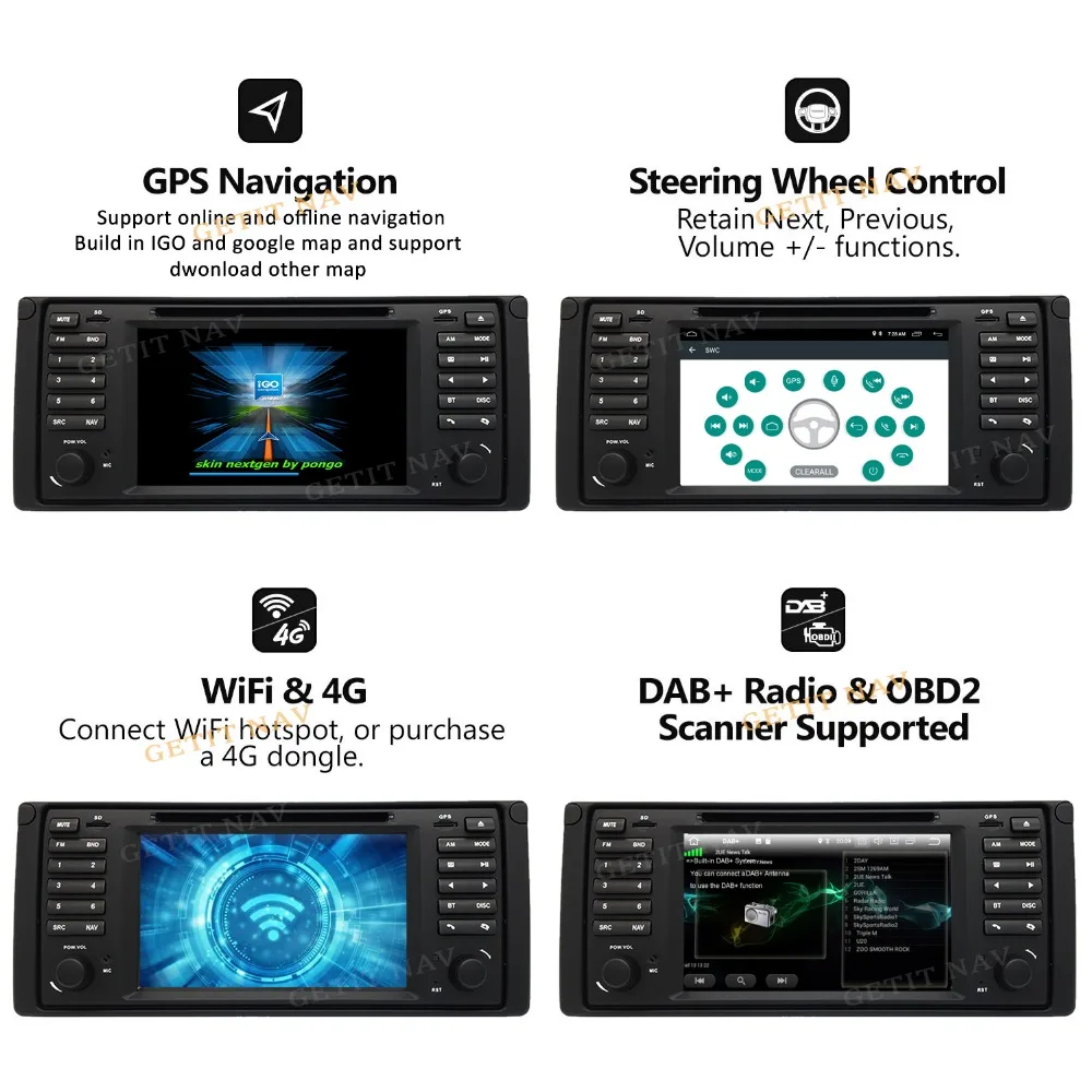 Оригинальный Автомобильный DVD плеер UI 1 din на платформе Android 10 для bmw E39 с GPS Bluetooth
