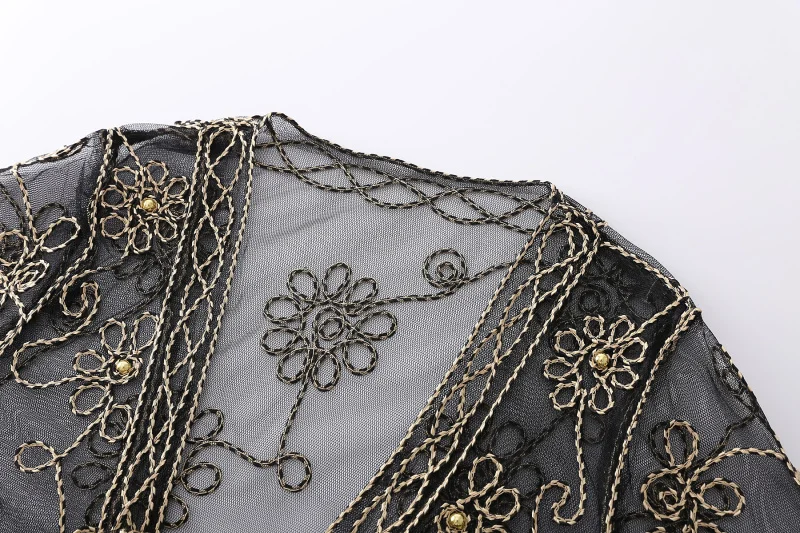 

Summer New Night Club Holiday Mesh Patchwork Women's Cloak Coats Female Sexy Short Sleeve Lace-Up Beading Cardigan Outerwear