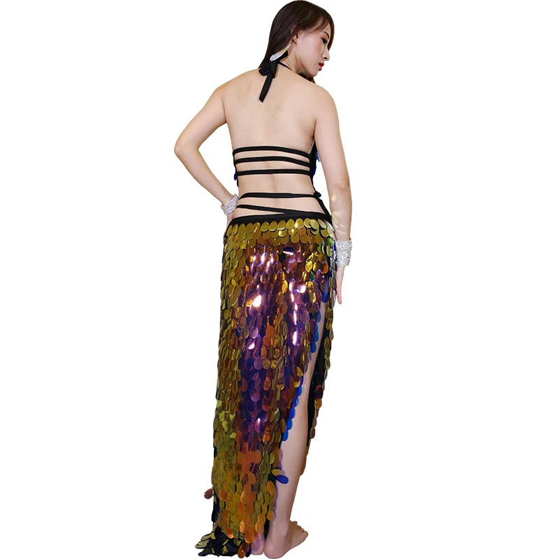 Women Sequins Mermaid Scale Belly Dance Costume Bra And SkirtSet Girls Nightclub DJ Halloween Performance Dancewear | Тематическая