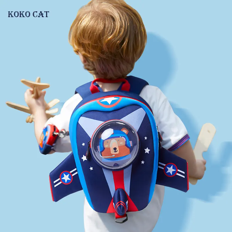 Детские школьные сумки с защитой от потери 3D Рюкзак в виде мультяшного самолета