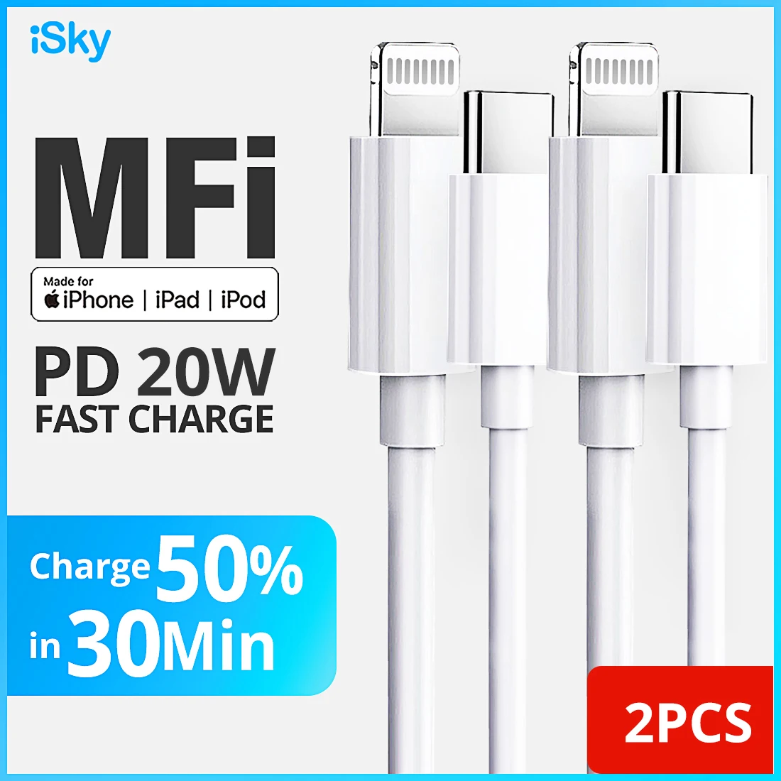 Кабель iSky MFi USB Type-C для подсветки кабель телефона 12 11X8 Mini XR XsMax Pro PD быстрой зарядки