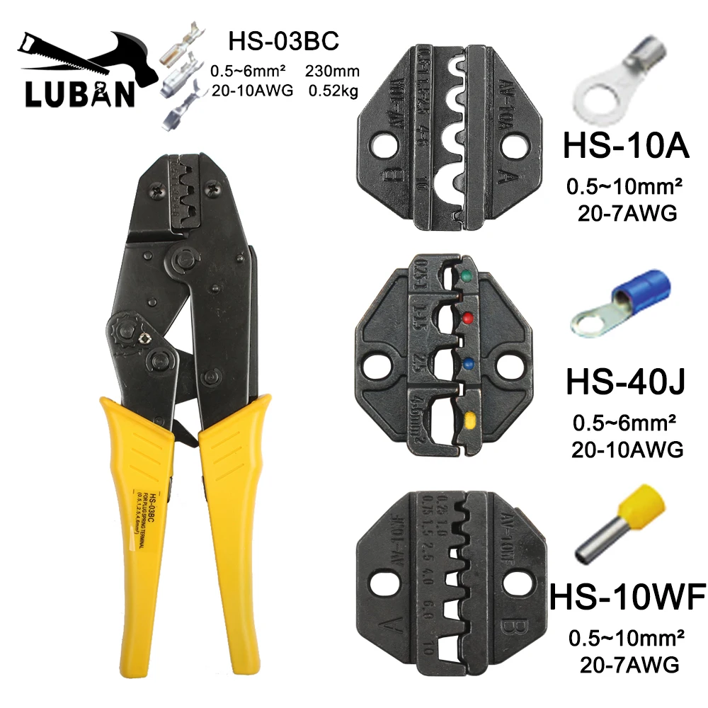 HS-03BC and 3 jaws LUBAN HS-03BC обжимные плоскогубцы Multi Tool 0,5-6mm2 руководство ручные многофункциональные инструменты 0,5 до 6,0 mm2 AWG 16-10 обжимной инструмент - Цвет: HS-03BC and 3 jaws